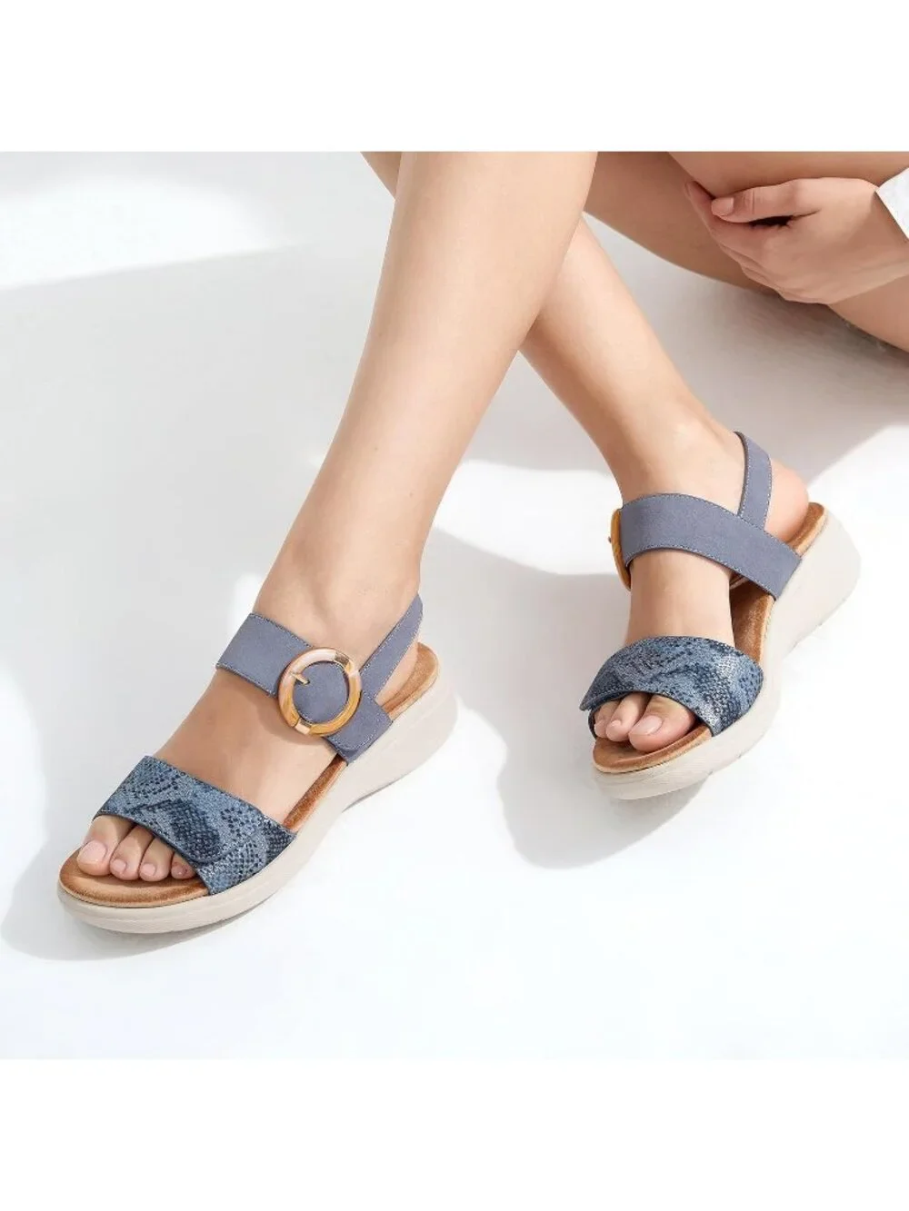 Women's Blue Summer Comfortable Open Toe Comfy Casual Wedge Walking Sandals